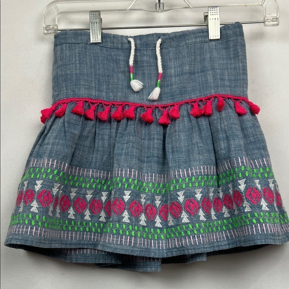 Cat and Jack Blue chambray tiered southwestern embroidered skirt size 7/8